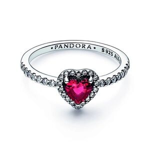 Size 6 Pandora ELEVATED RED HEART RING Style #: 198421C02-48. Sterling silver